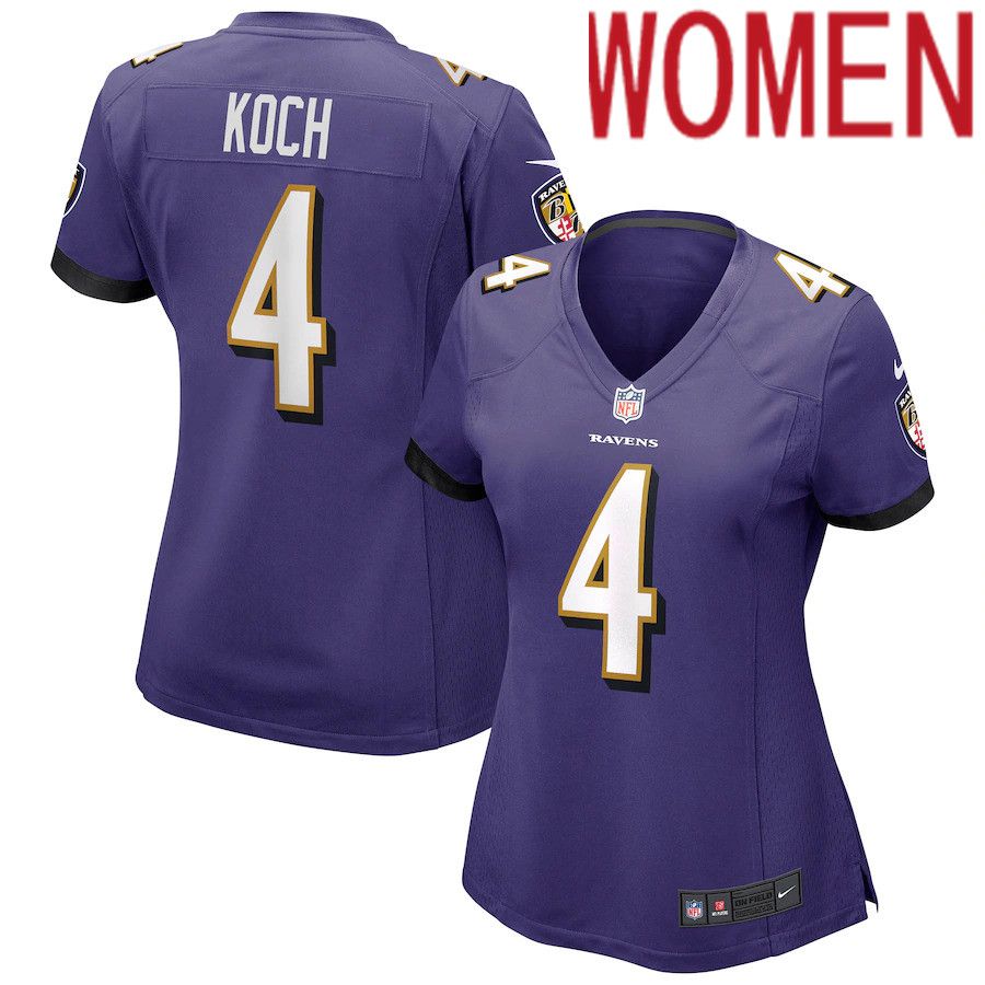 Women Baltimore Ravens #4 Sam Koch Nike Purple Game NFL Jersey->women nfl jersey->Women Jersey